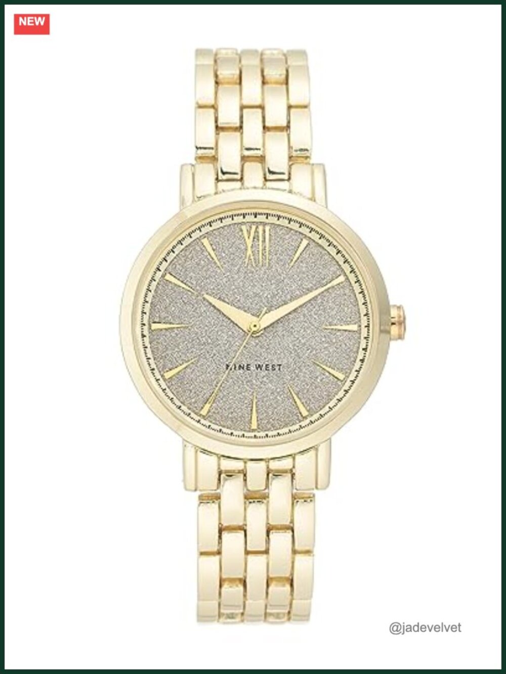 Wrist Watch with Gold-Tone Bracelet, Crystal Glitter Dial, Japanese Quartz